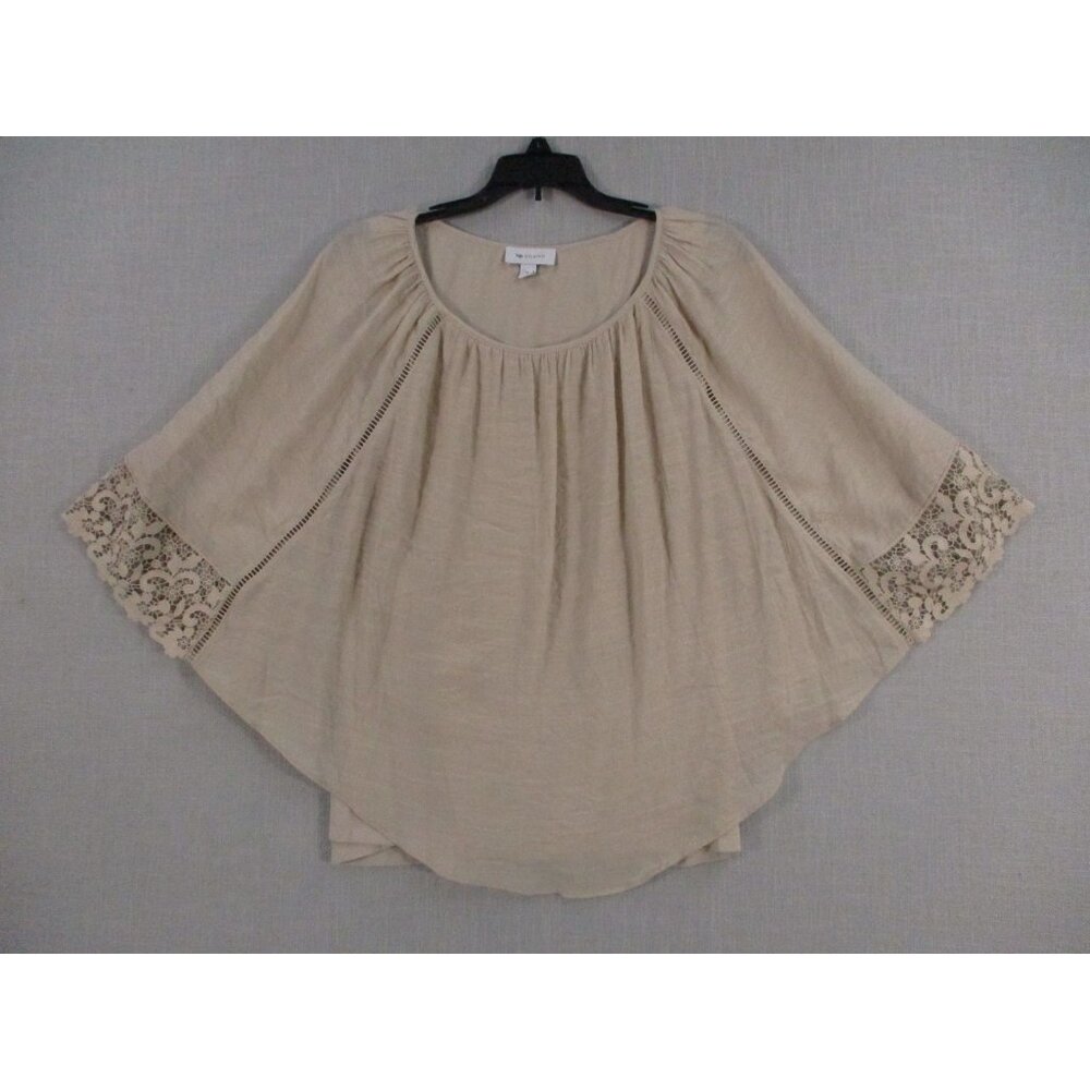 AB Studio Womens Poncho Top XL Beige With Lace Trim Rayon/Polyester Blend